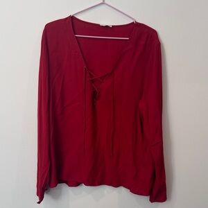 Aritzia Wilfred Free Red Lace-Up Rayon Blouse | Long Sleeve Lightweight Top